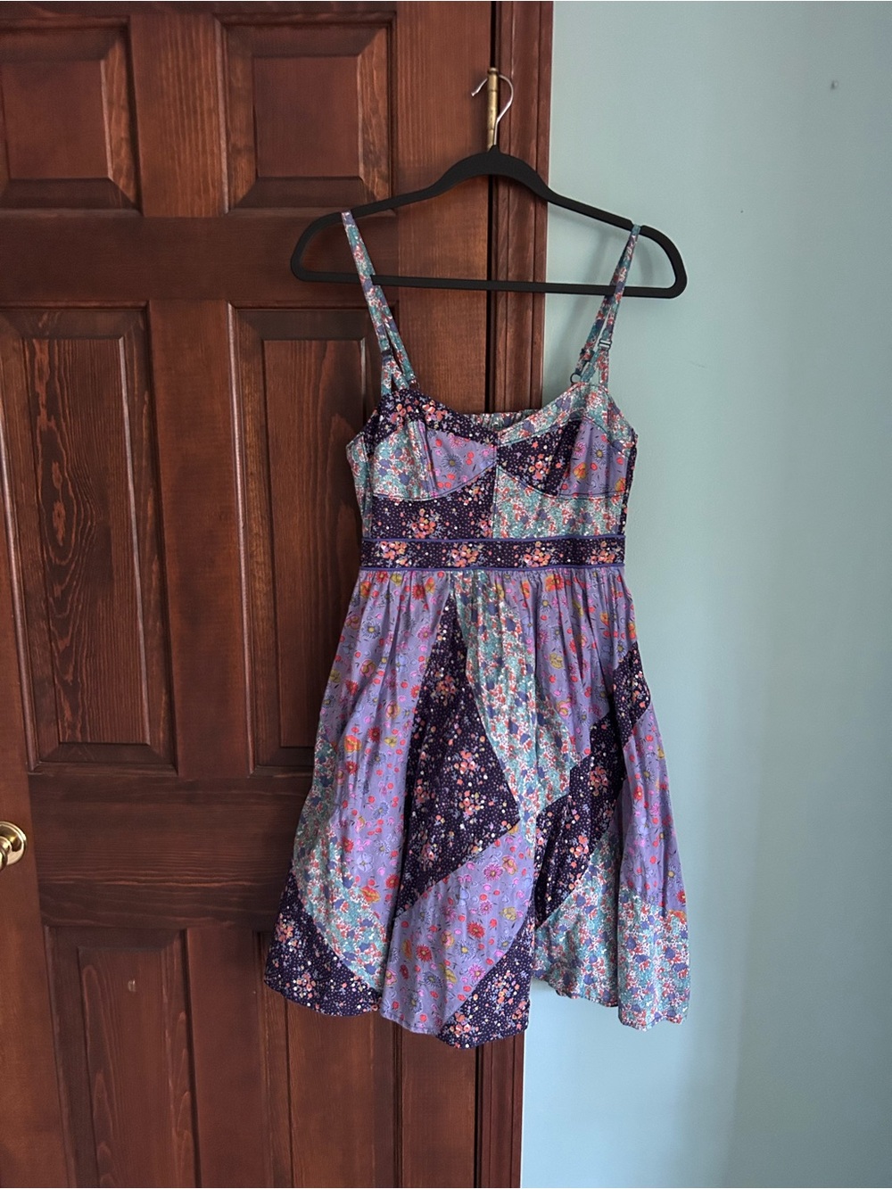 Anthropologie Maeve Purple Collected Calico Patch Dress Size 10